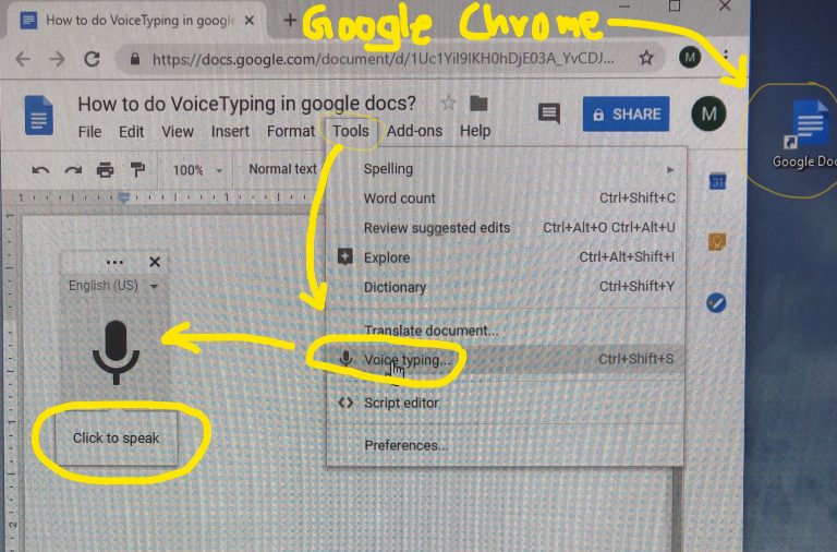 voice typing for free on your desktop using google docs on chrome